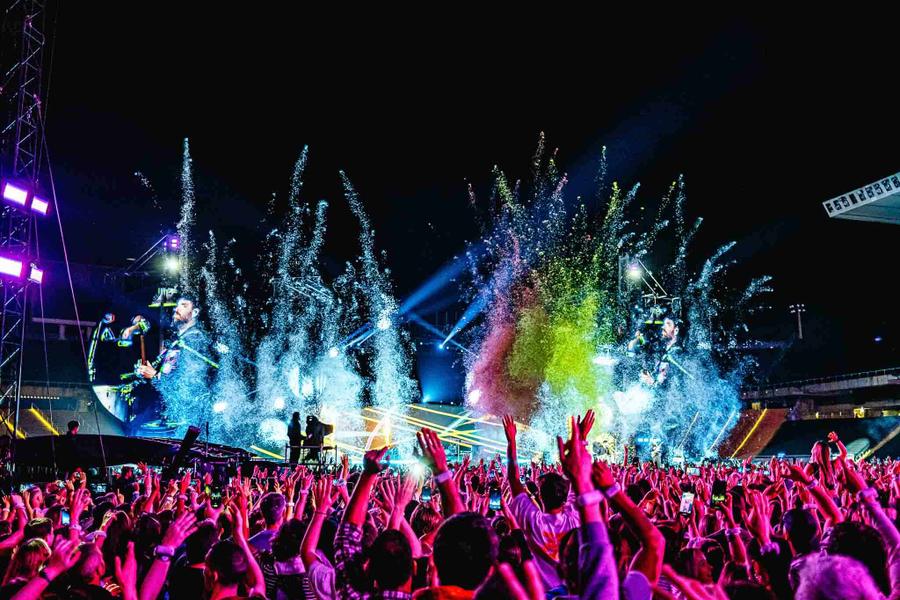 Festival crowd and stage lights